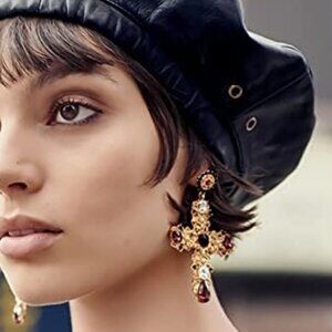 Big black cross earrings